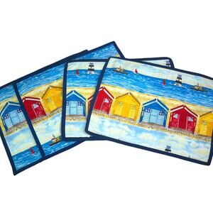 Four Handmade Placemats Lighthouses Nautical Beach Shacks - MULTICOLORED
